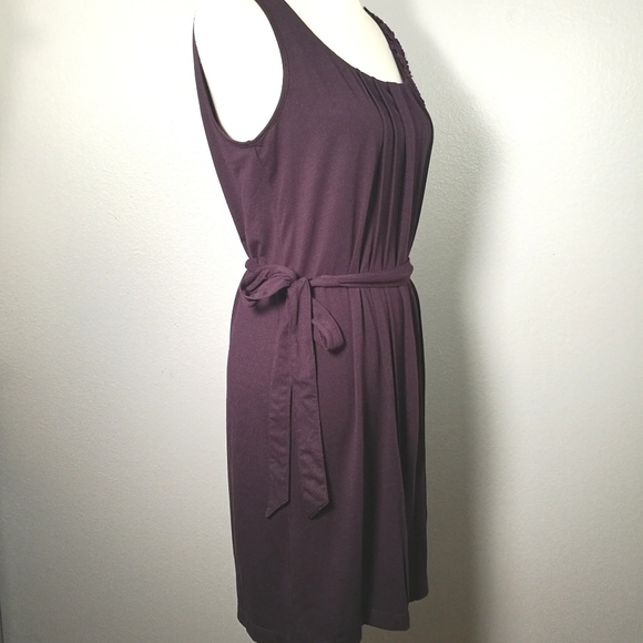SOLD LOFT Plum Pleated Front Tie Dress Medium - Picture 3 of 7